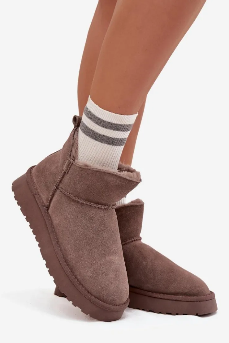 New Buty damskie Vinceza Śniegowce Z Naturalnego Zamszu Ocieplane Futerkiem Vinceza 97961 Brązowe Brązowy