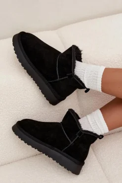 Damskie Buty damskie Vinceza Śniegowce Z Naturalnego Zamszu Ocieplane Futerkiem Vinceza 97961 Czarne