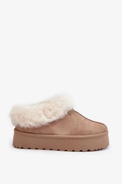 Boto Śniegowce Z Niską Cholewką Z Futerkiem Na Platformie Eko Zamszowe Ciemnobeżowe Neathoria