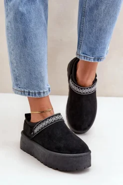 Damskie Boto Śniegowce Z Ozdobnym Haftem Czarne Selithria