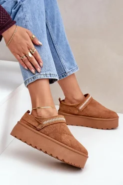 Boto Śniegowce Damskie|Kapcie Klasyczne*Śniegowce Z Ozdobnym Haftem Camel Selithria Brązowy