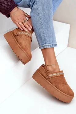 Boto Śniegowce Damskie|Kapcie Klasyczne*Śniegowce Z Ozdobnym Haftem Camel Selithria Brązowy