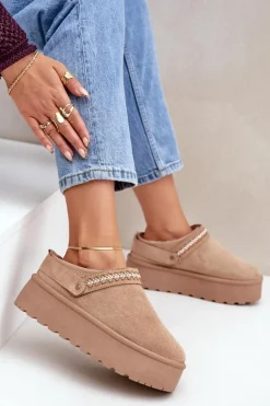 Damskie Boto Śniegowce Z Ozdobnym Haftem Beżowe Selithria