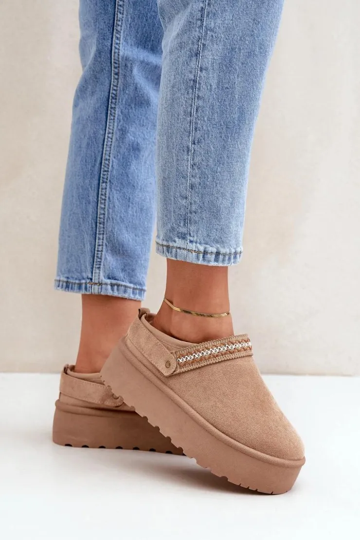 Damskie Boto Śniegowce Z Ozdobnym Haftem Beżowe Selithria