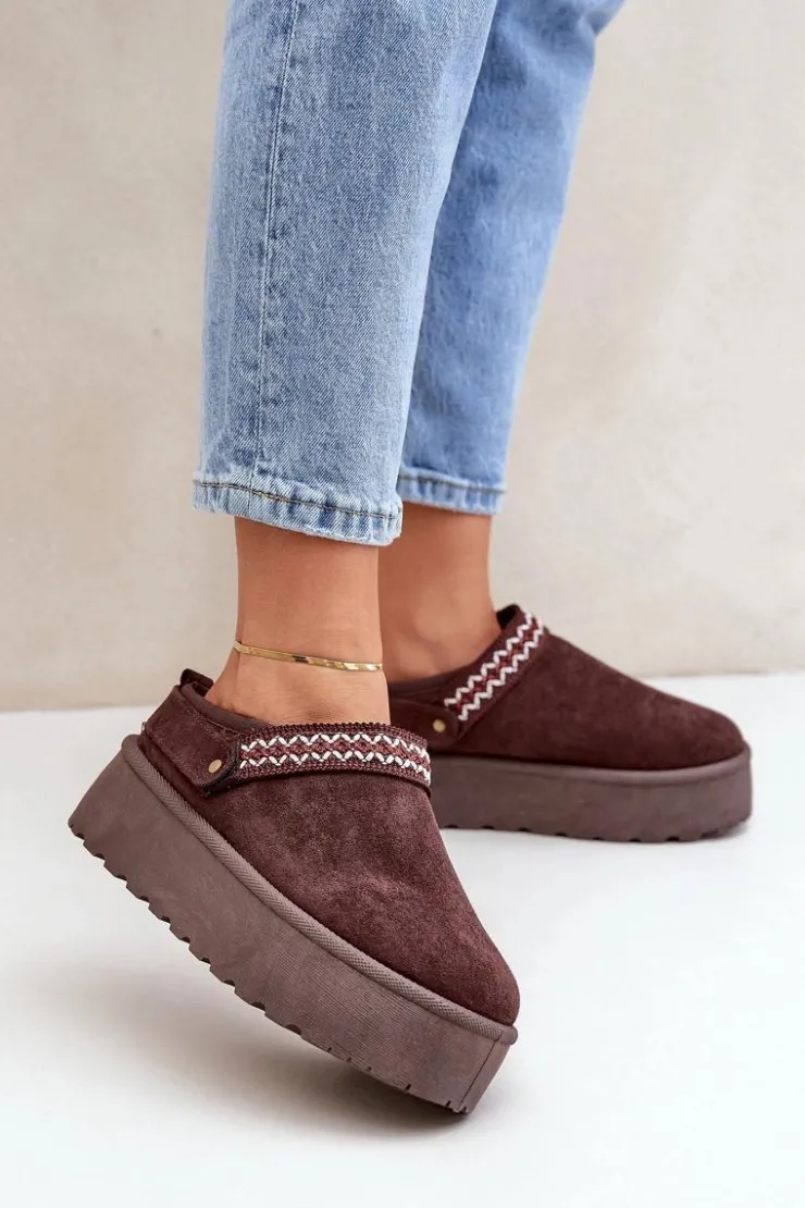 Online Boto Śniegowce Z Ozdobnym Haftem Czekoladowe Selithria