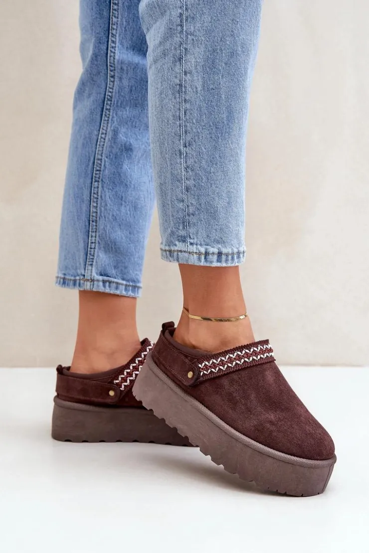 Online Boto Śniegowce Z Ozdobnym Haftem Czekoladowe Selithria