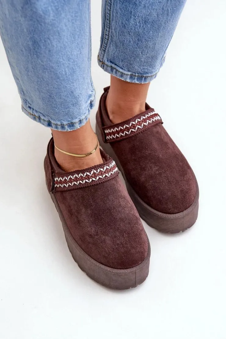 Online Boto Śniegowce Z Ozdobnym Haftem Czekoladowe Selithria