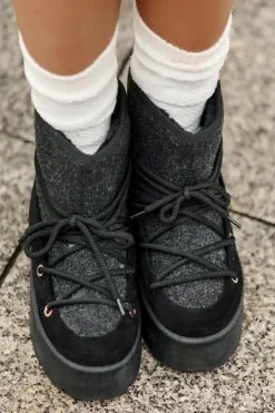 Damskie Boto Śniegowce Z Wiązaniem Na Platformie Czarne Mavora