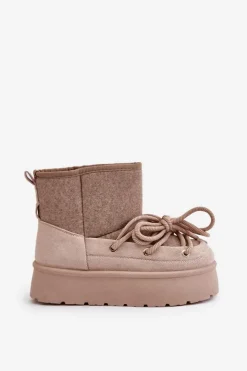 Boto Śniegowce Damskie*Śniegowce Z Wiązaniem Na Platformie Beżowe Mavora Beżowy