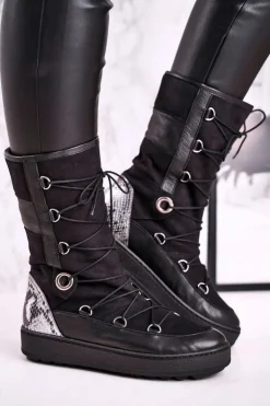 Damskie Laura Messi Śniegowce Zamszowe z Futerkiem Czarne 2054