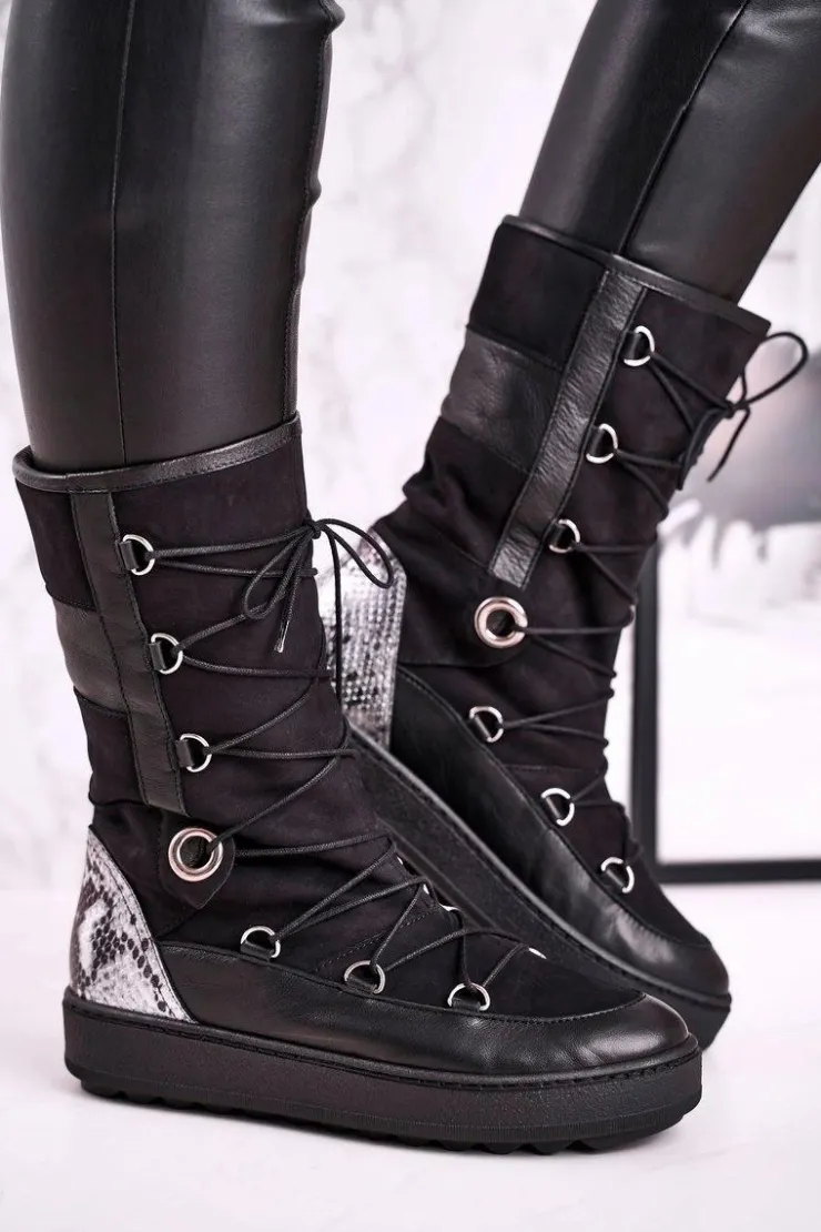 Damskie Laura Messi Śniegowce Zamszowe z Futerkiem Czarne 2054