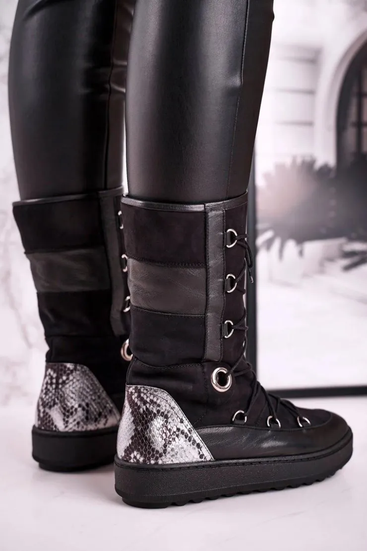 Damskie Laura Messi Śniegowce Zamszowe z Futerkiem Czarne 2054