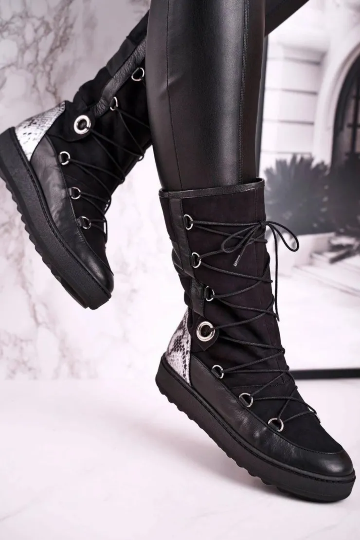 Damskie Laura Messi Śniegowce Zamszowe z Futerkiem Czarne 2054