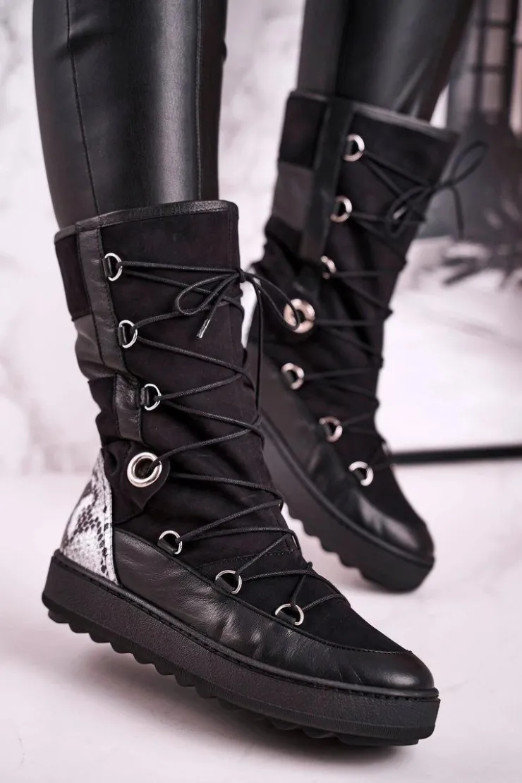 Damskie Laura Messi Śniegowce Zamszowe z Futerkiem Czarne 2054