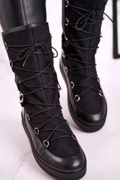 Damskie Laura Messi Śniegowce Zamszowe z Futerkiem Czarne 2054