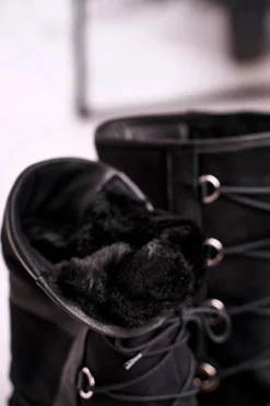 Damskie Laura Messi Śniegowce Zamszowe z Futerkiem Czarne 2054