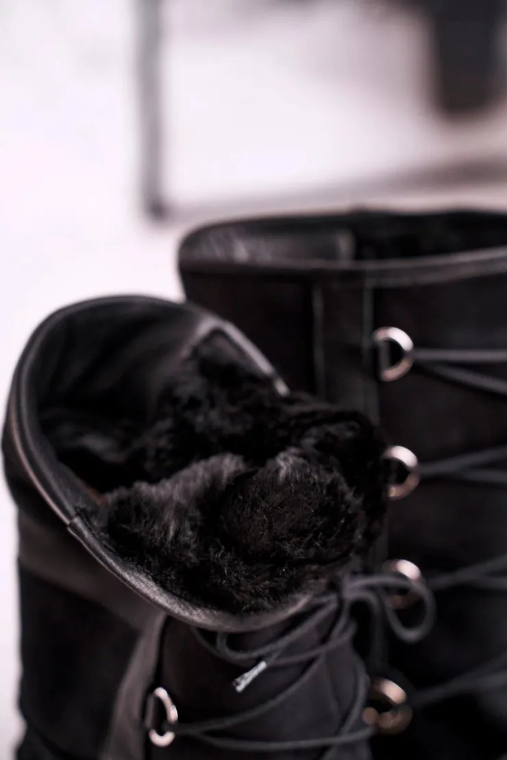 Damskie Laura Messi Śniegowce Zamszowe z Futerkiem Czarne 2054