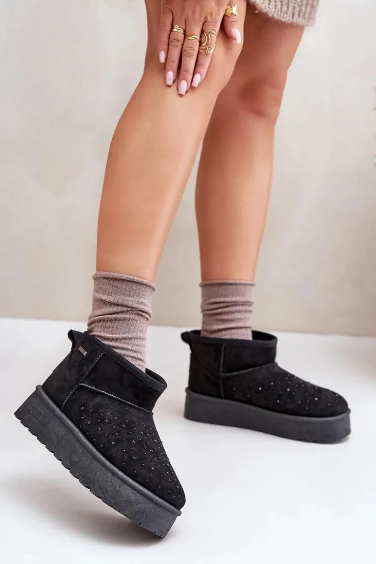 Damskie Big Star Shoes Śniegowce Ze Zdobieniem Na Platformie Big Star OO274A105 Czarne