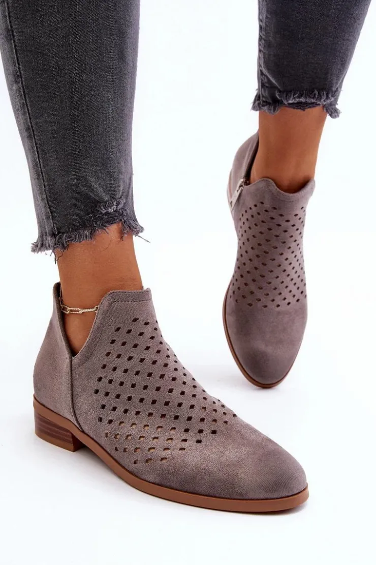 Best Buty damskie Vinceza Niskie Botki Damskie Na Płaskim Obcasie Szare Janetris