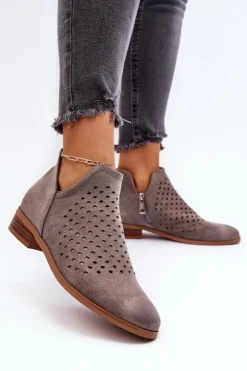 Best Buty damskie Vinceza Niskie Botki Damskie Na Płaskim Obcasie Szare Janetris