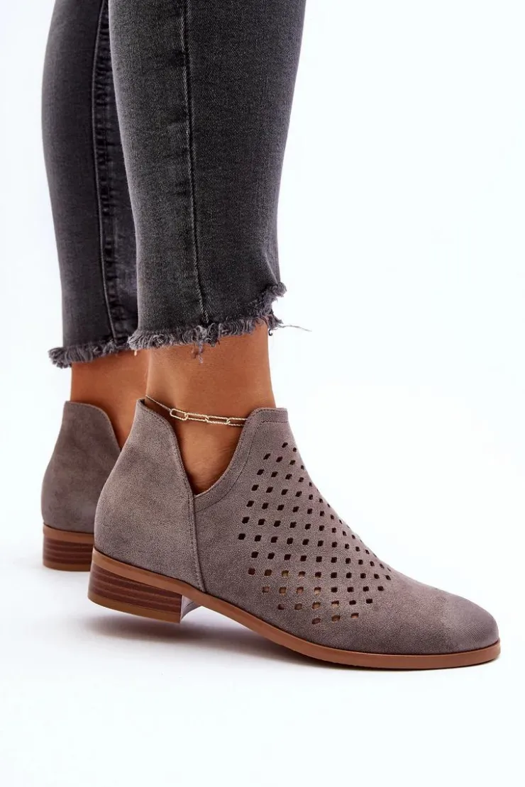 Best Buty damskie Vinceza Niskie Botki Damskie Na Płaskim Obcasie Szare Janetris