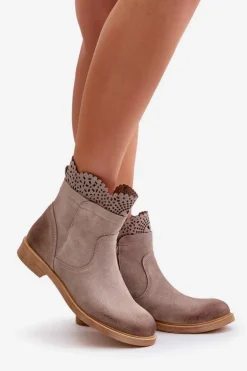 Online Boto Niskie Botki Damskie Na Płaskim Obcasie Zamszowe Lewski 3624 Cappucino Beżowy