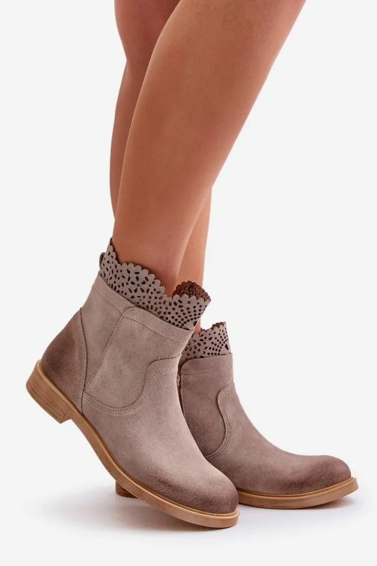 Online Boto Niskie Botki Damskie Na Płaskim Obcasie Zamszowe Lewski 3624 Cappucino Beżowy