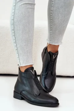 Discount Damskie buty S.Barski Niskie Botki Damskie Na Płaskim Obcasie Ocieplane Czarne S.Barski HY42-119 Czarne