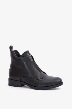 Discount Damskie buty S.Barski Niskie Botki Damskie Na Płaskim Obcasie Ocieplane Czarne S.Barski HY42-119 Czarne