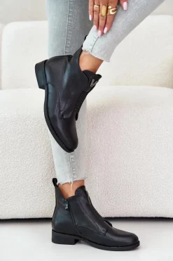 Discount Damskie buty S.Barski Niskie Botki Damskie Na Płaskim Obcasie Ocieplane Czarne S.Barski HY42-119 Czarne