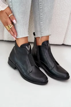 Discount Damskie buty S.Barski Niskie Botki Damskie Na Płaskim Obcasie Ocieplane Czarne S.Barski HY42-119 Czarne