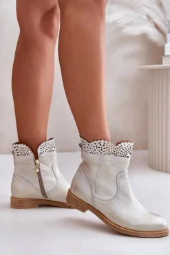 Hot Boto Niskie Botki Damskie Na Płaskim Obcasie Skórzane Lewski 3624 Złote Przecierane