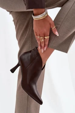 Boto Botki Na Obcasie*Niskie Botki Damskie Na Szpilce Czekoladowe Jolivra