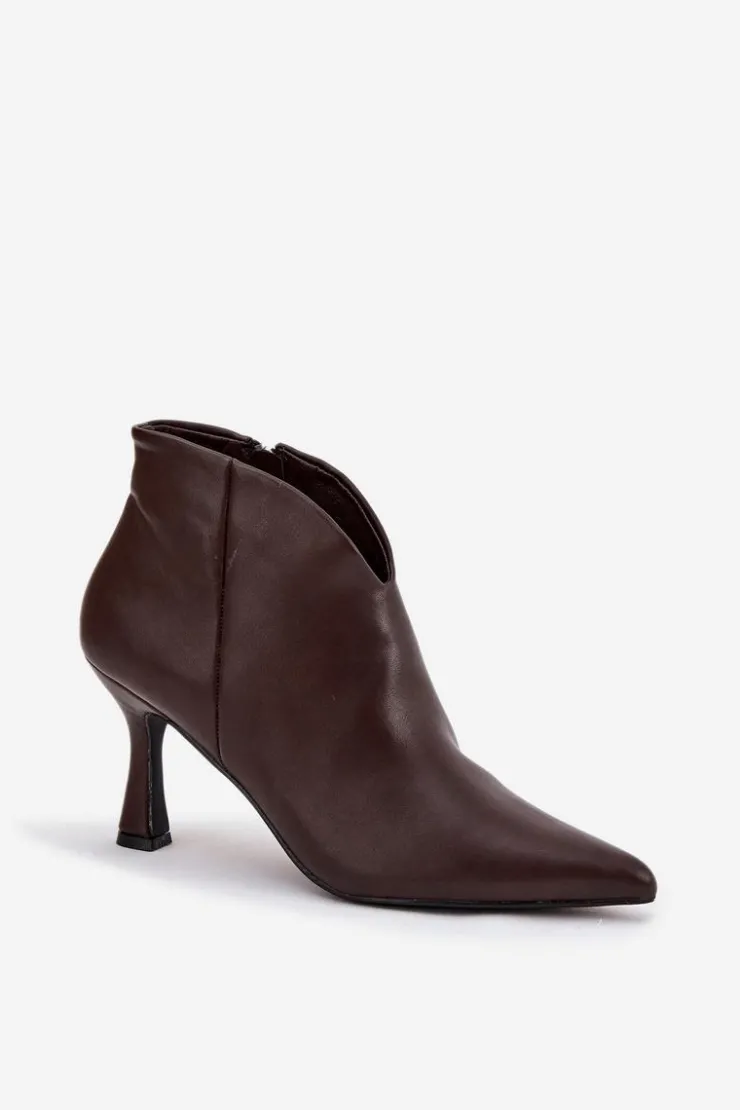 Boto Botki Na Obcasie*Niskie Botki Damskie Na Szpilce Czekoladowe Jolivra