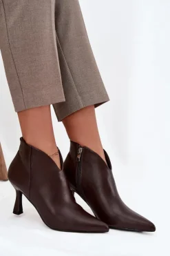Boto Botki Na Obcasie*Niskie Botki Damskie Na Szpilce Czekoladowe Jolivra