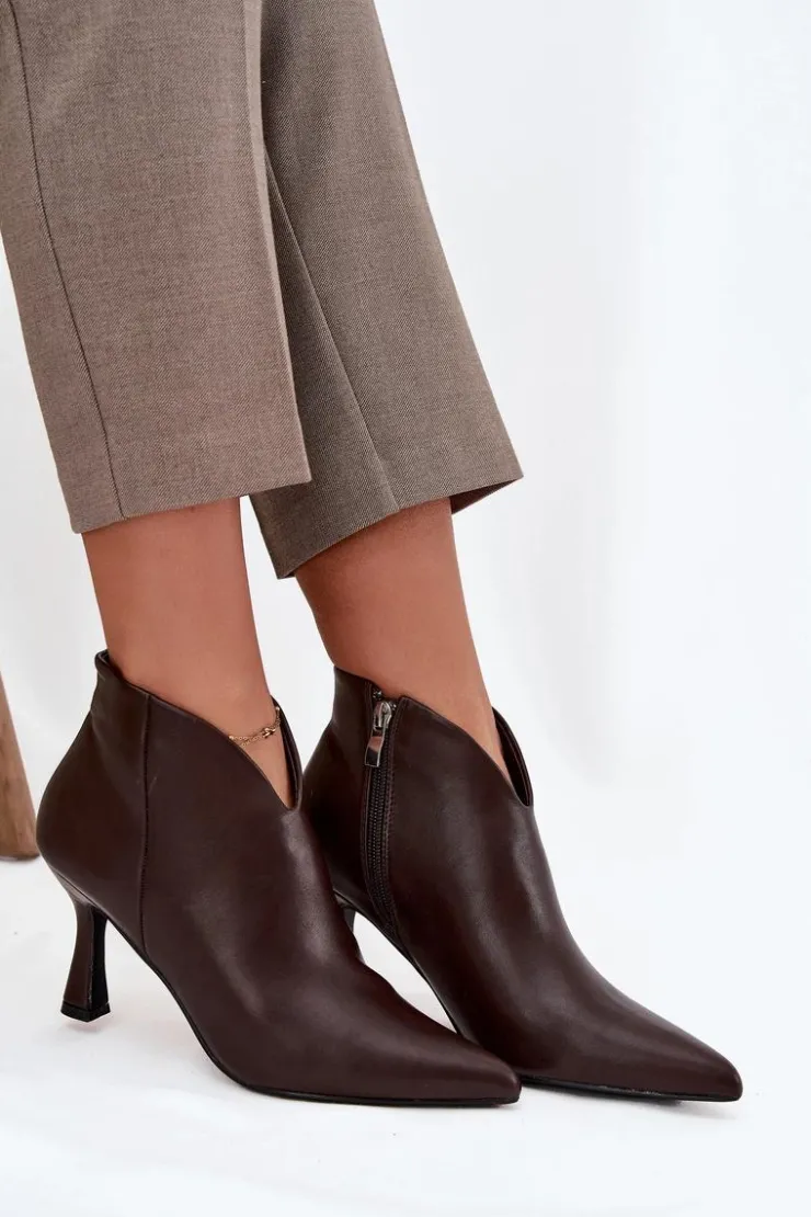 Boto Botki Na Obcasie*Niskie Botki Damskie Na Szpilce Czekoladowe Jolivra