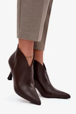 Boto Botki Na Obcasie*Niskie Botki Damskie Na Szpilce Czekoladowe Jolivra