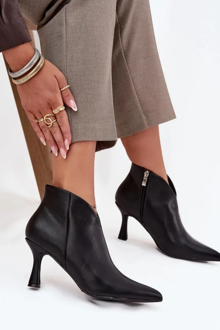 Damskie Boto Niskie Botki Damskie Na Szpilce Czarne Jolivra