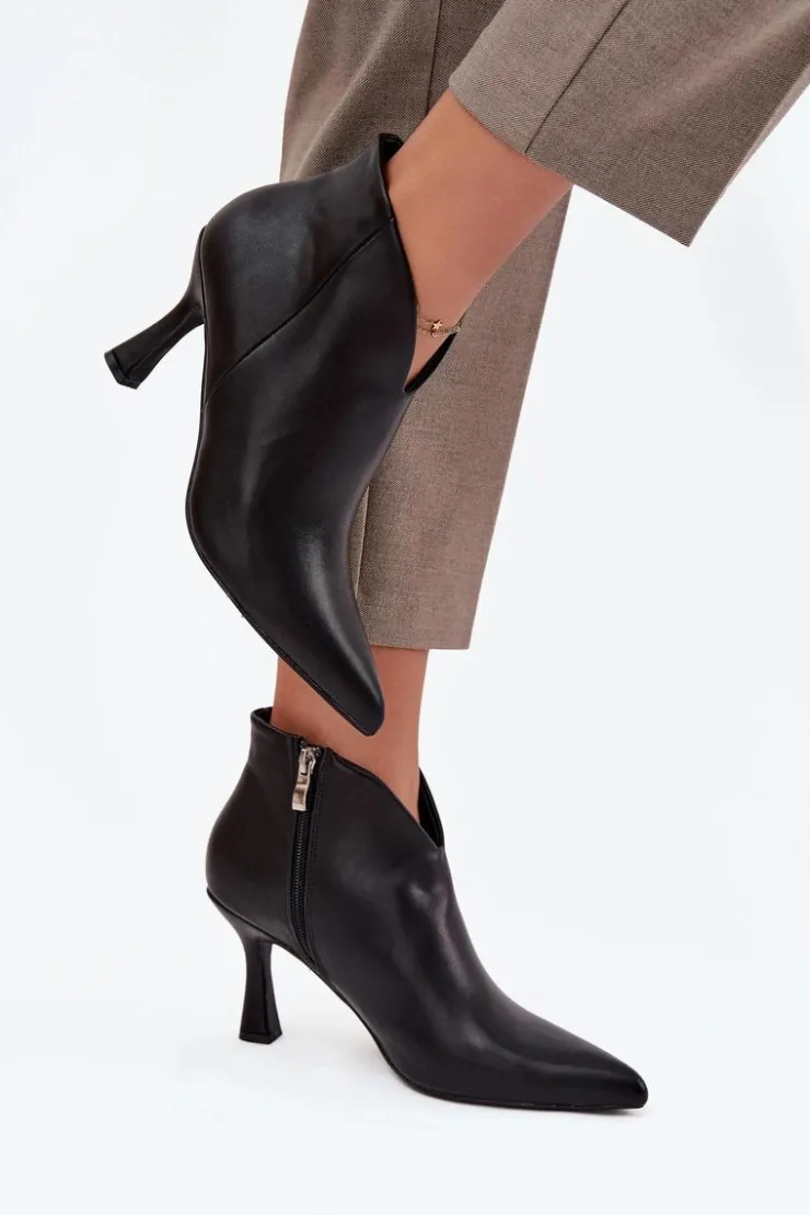 Damskie Boto Niskie Botki Damskie Na Szpilce Czarne Jolivra