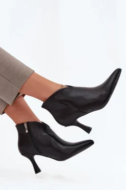 Damskie Boto Niskie Botki Damskie Na Szpilce Czarne Jolivra