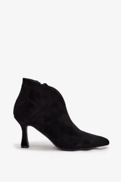 Damskie Boto Niskie Botki Damskie Na Szpilce Eko Zamszowe Czarne Jolivra