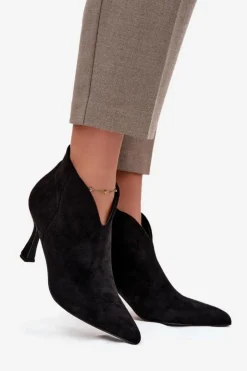 Damskie Boto Niskie Botki Damskie Na Szpilce Eko Zamszowe Czarne Jolivra