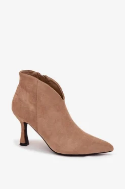 Discount Boto Niskie Botki Damskie Na Szpilce Eko Zamszowe Beżowe Jolivra Beżowy