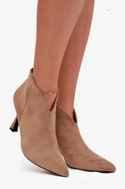 Discount Boto Niskie Botki Damskie Na Szpilce Eko Zamszowe Beżowe Jolivra Beżowy