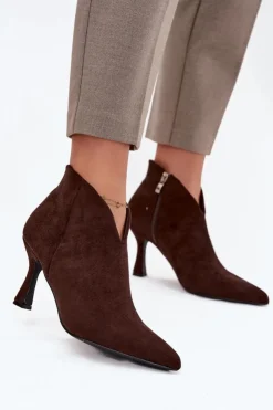 Discount Boto Niskie Botki Damskie Na Szpilce Eko Zamszowe Czekoladowe Jolivra