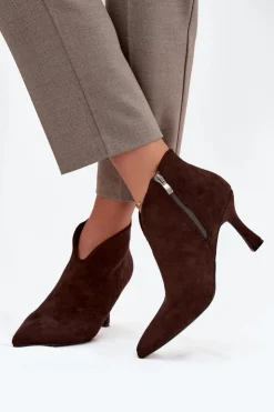 Discount Boto Niskie Botki Damskie Na Szpilce Eko Zamszowe Czekoladowe Jolivra