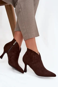 Discount Boto Niskie Botki Damskie Na Szpilce Eko Zamszowe Czekoladowe Jolivra