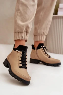 Sale Boto Niskie Botki Damskie Ocieplane Z Eko Skóry Beżowe Erisabelle Beżowy