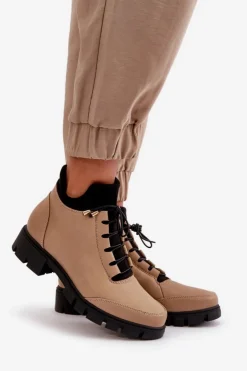 Sale Boto Niskie Botki Damskie Ocieplane Z Eko Skóry Beżowe Erisabelle Beżowy