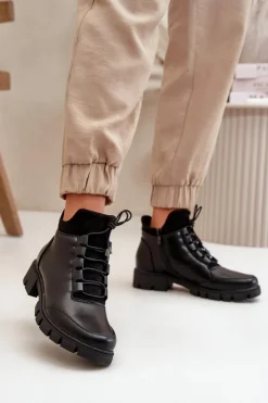 Damskie Boto Niskie Botki Damskie Ocieplane Z Eko Skóry Czarne Erisabelle